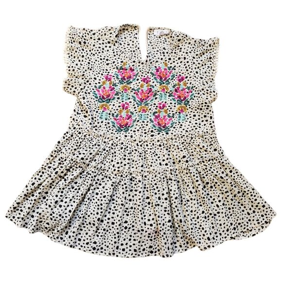 Anthropologie THMI Top Women XS Cheetah Embroidered Floral Peasant Blouse Pom - Picture 8 of 8